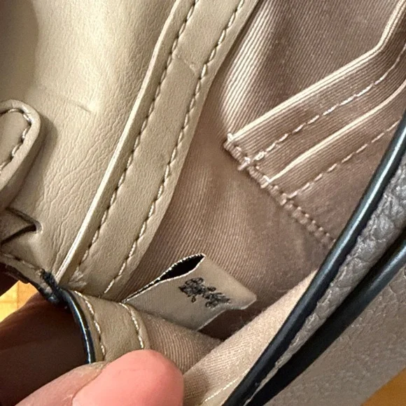 Coach Two-Tone Cream & Taupe Leather Crossbody Wristlet with Black Strap - Picture 10 of 16